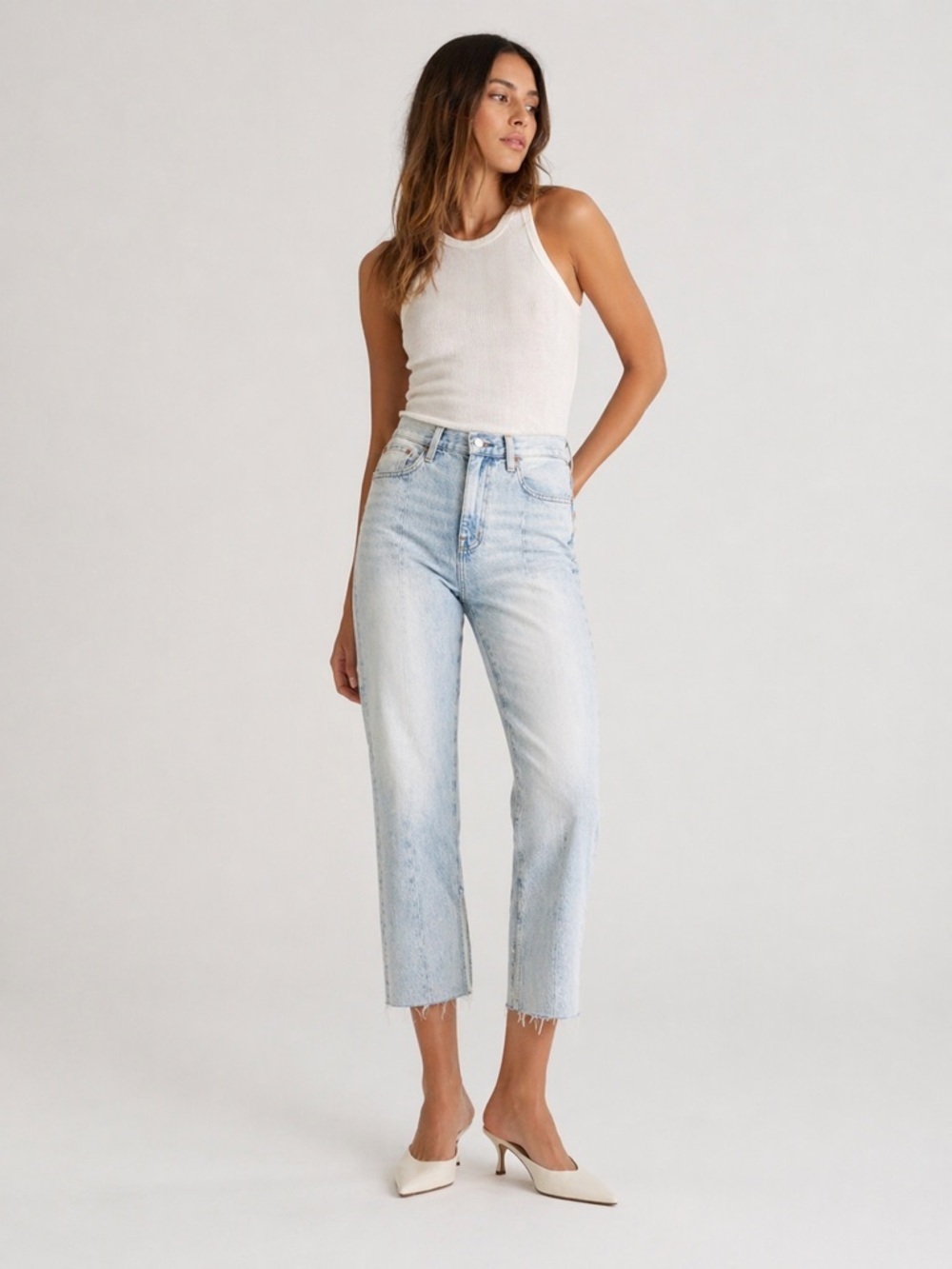PISTOLA crop boot cut jean 26 Acid wash raw hem high rise